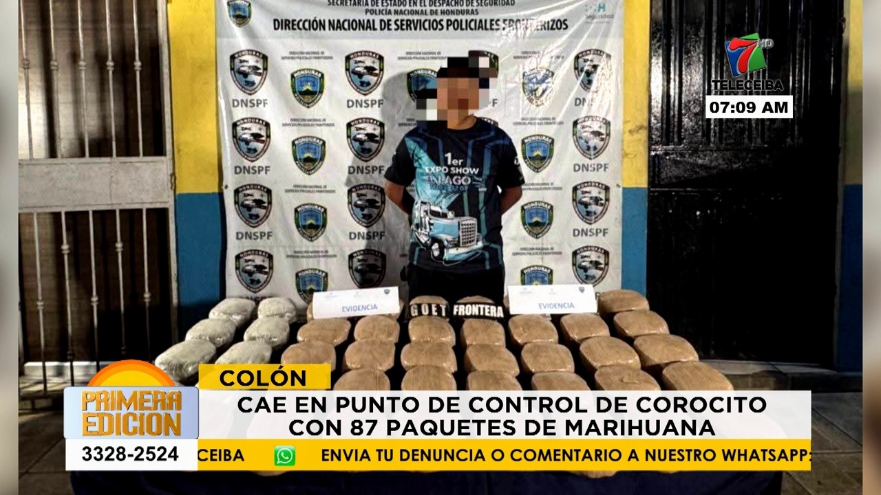 Cae en punto de control de Corocito, Colón con 87 paquetes conteniendo supuesta marihuana