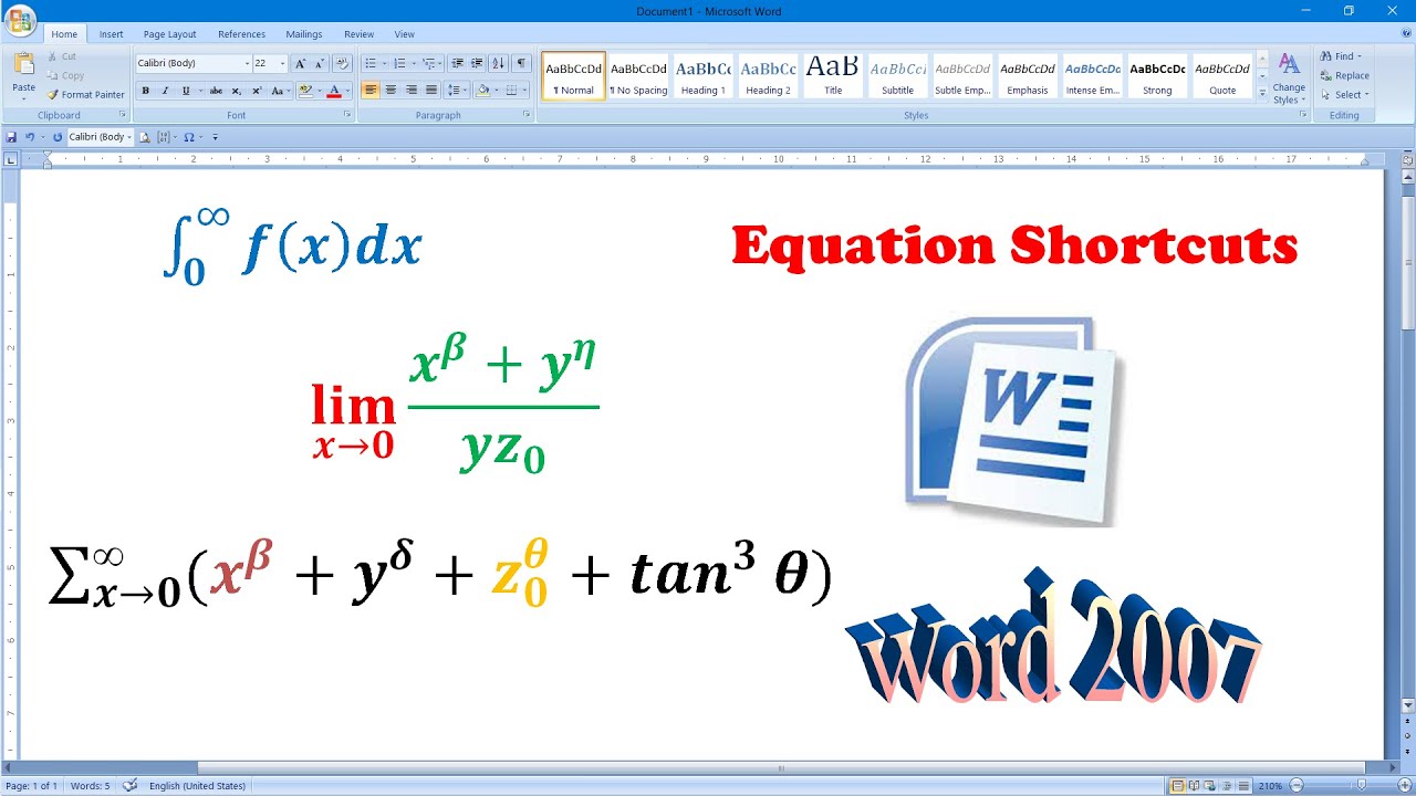 🔴How to insert equations in word 2007💎SHORTCUTS💎Full course of equations in word 2007💎FEW TECHS