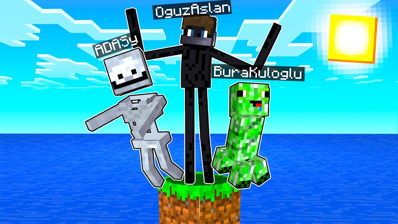 FARKLI CANLILARA DÖNÜŞEREK TEK BLOK OYNADIK! w/OğuzAslan,Adaş - Minecraft