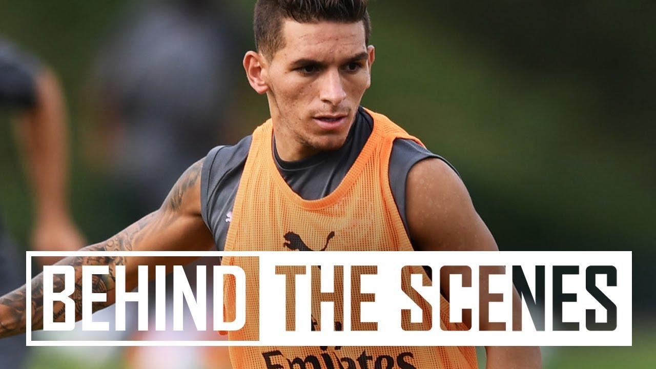 Lucas Torreira and Stephan Lichtsteiner's first Arsenal training session