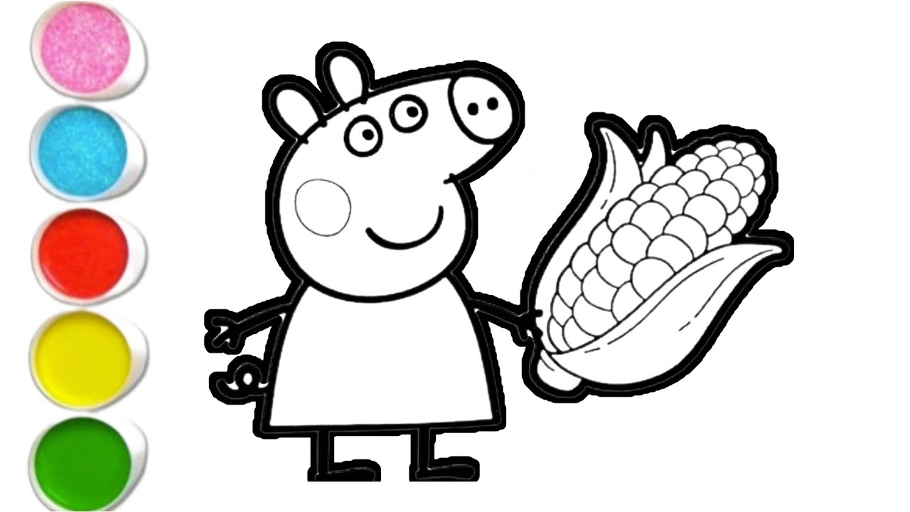 Peppa pig With Corn 🌽 Drawing Painting & Colouring For kids & Toddlers ll Easy Kids Drawing 