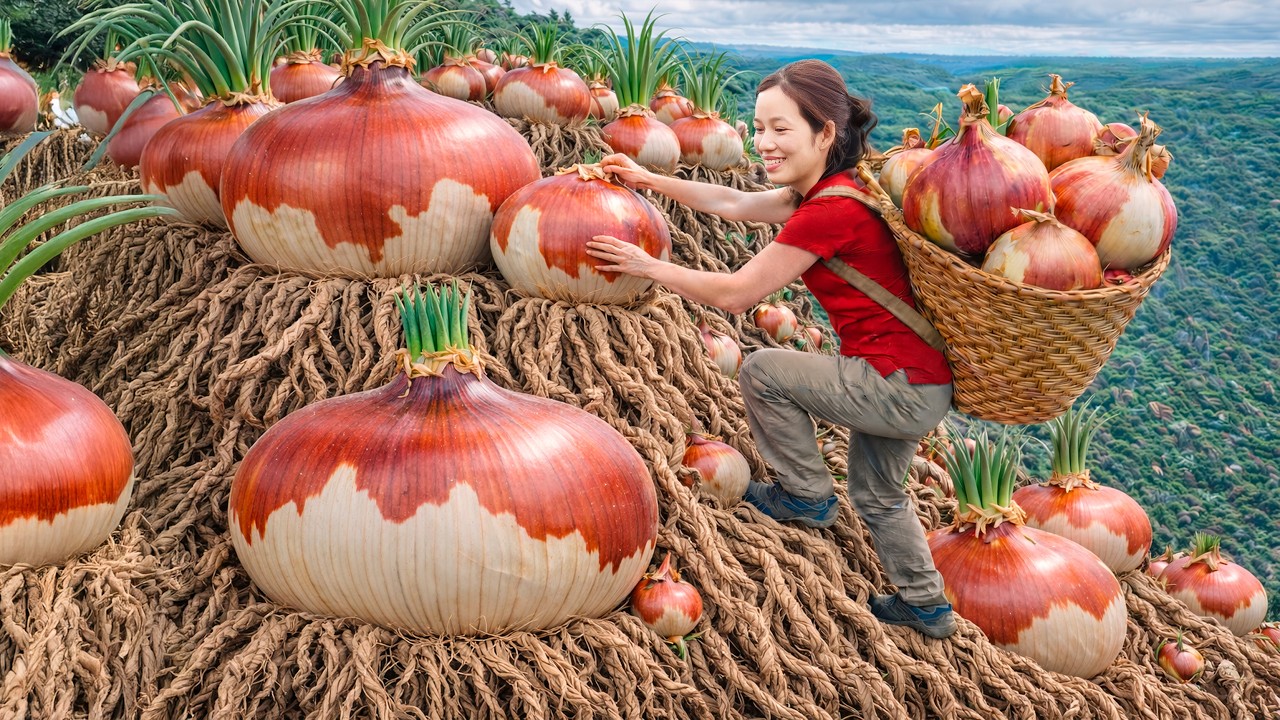 Harvesting Giant Cliffside Onions—Massive Roots, Monster Bulbs, Sold Out Fast at the Market!