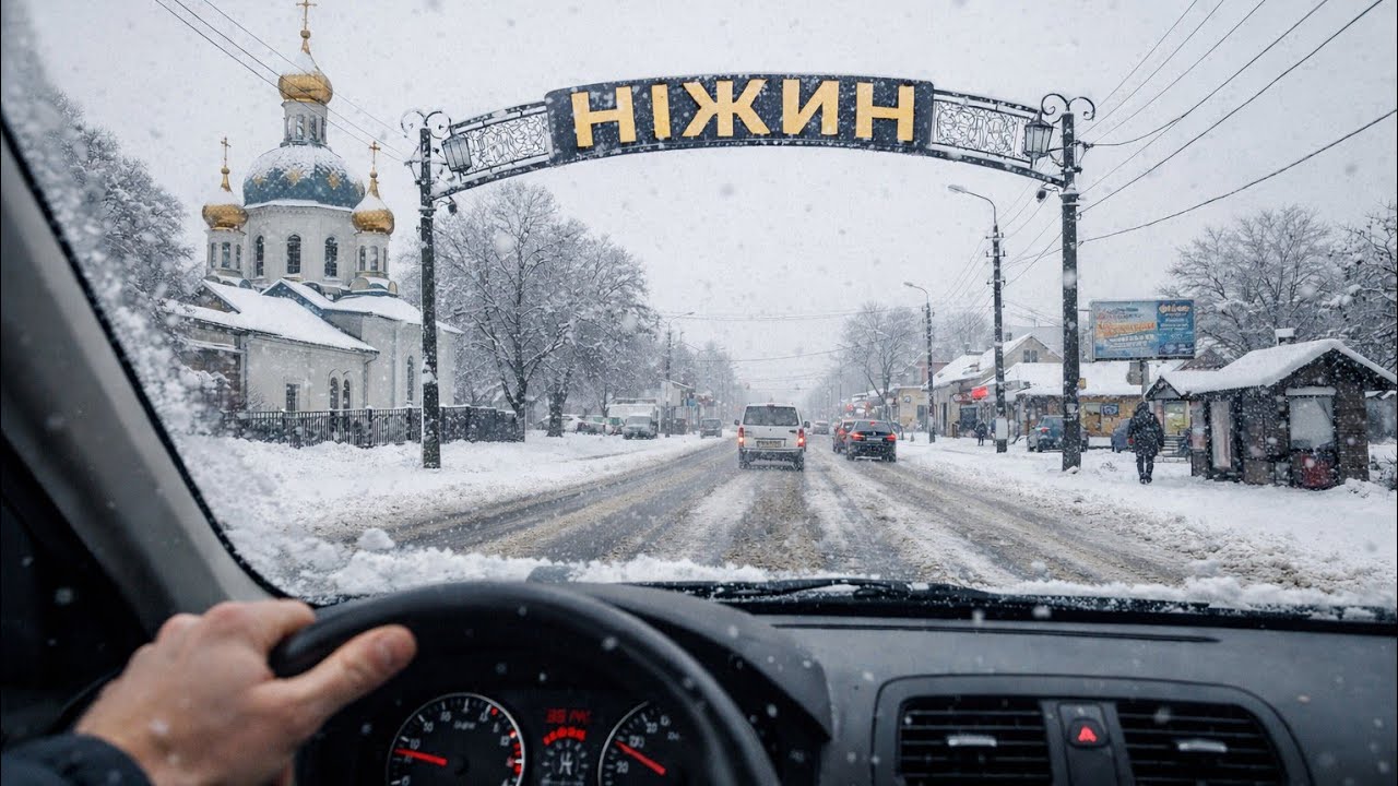 Snowy Winter Drive Through Ніжин 🇺🇦 | Relaxing Car Ride in Chernihiv Region