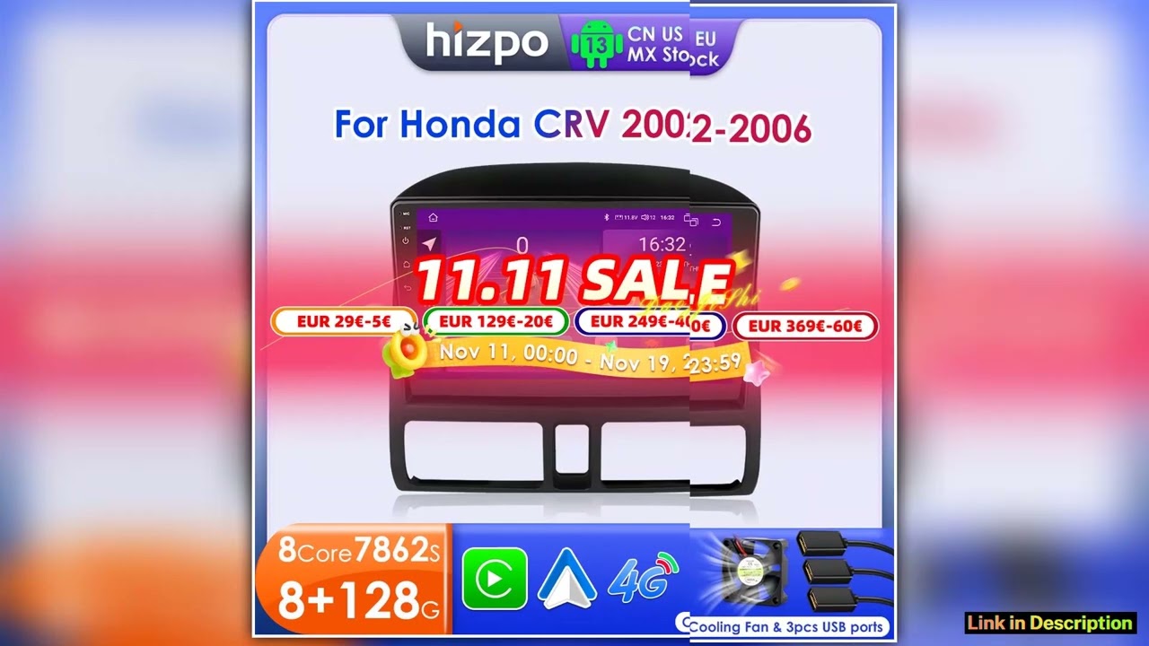 Hizpo AI Voice Radio For Honda CRV CRV 2 2002 2006 Stereo Head Unit Android Auto Car Multimedia Vid