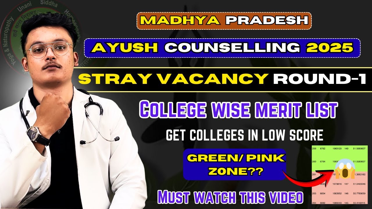 MP Ayush Counselling 2025 (COLLEGE WISE MERIT LIST) Stray vacancy round-1 🎯