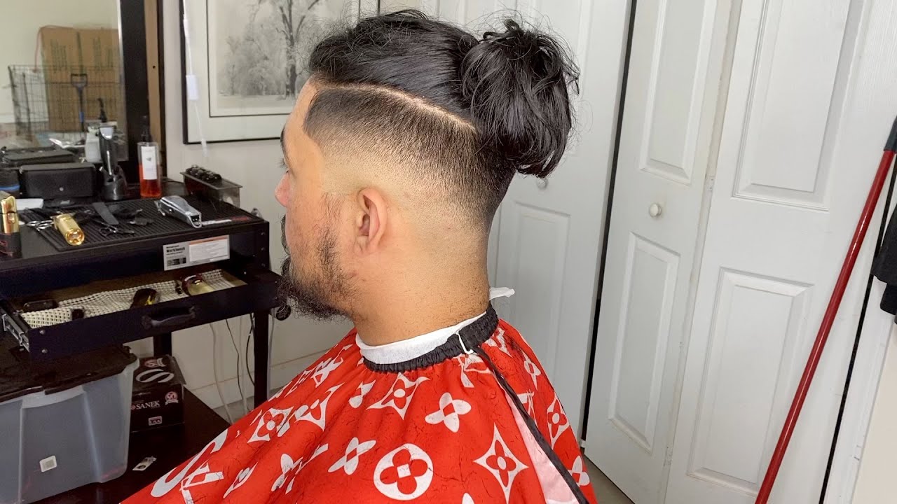 How to do a MID FADE HAIRCUT with a MAN BUN!!!