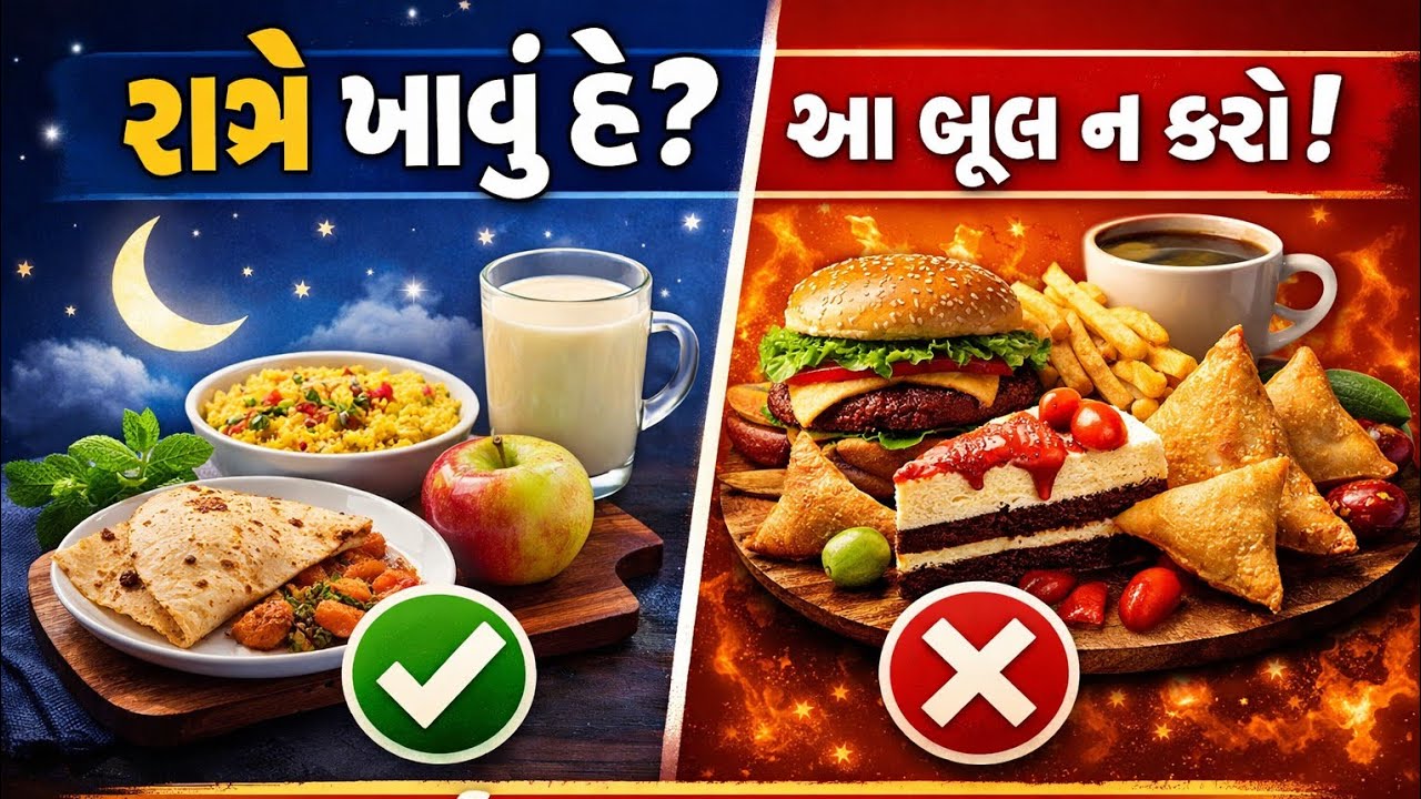 રાત્રે શું ખાવું જોઈએ? શું ન ખાવું જોઈએ? | Night Diet Tips Gujarati | સ્વસ્થ ઊંઘ અને વજન કંટ્રોલ