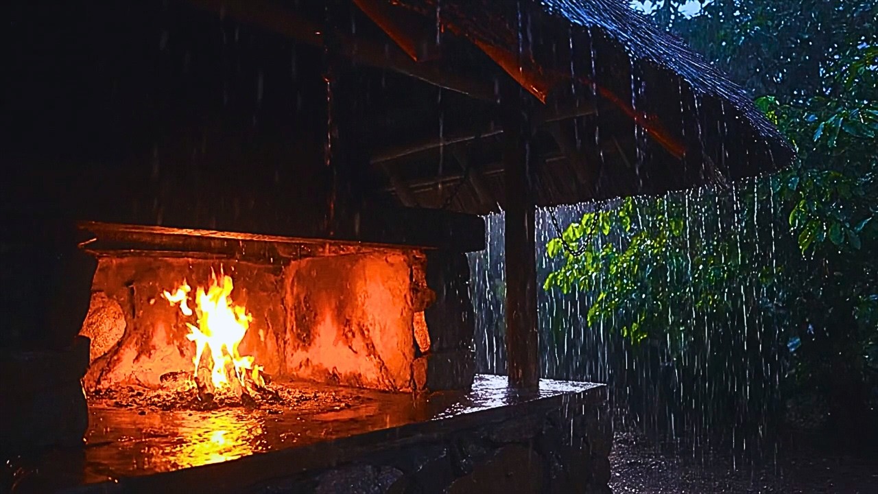 Som de Chuva com Lareira Acesa | Barulho de Chuva Relaxante e Fogo para Dormir e Relaxar