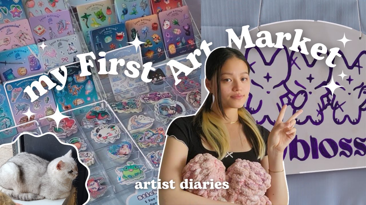 Prepping for my first art market, cost breakdown, rainy days & cat cafe °☁️ • ๑ ☕