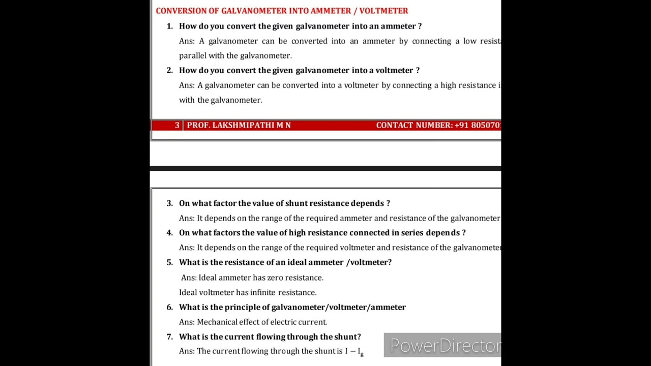Viva questions for converting galvanometer into ammeter and voltmeter