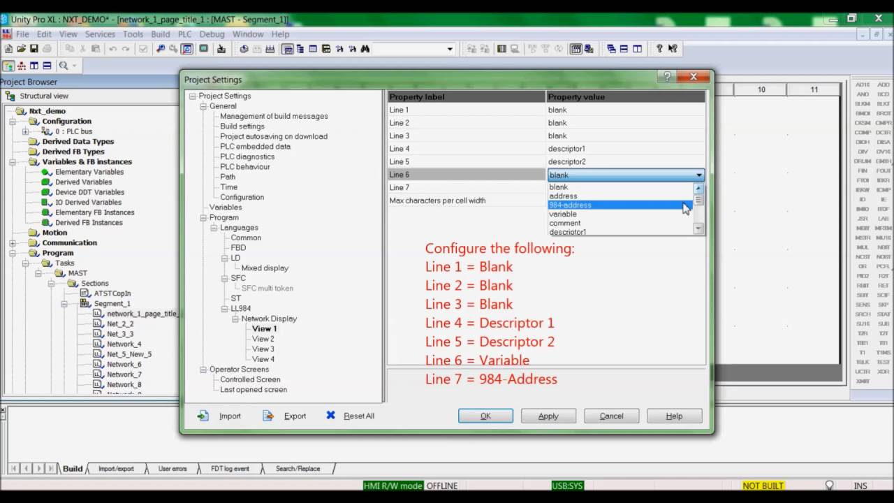Configuring the Unity Pro LL984 Network Display View | Schneider Electric Support