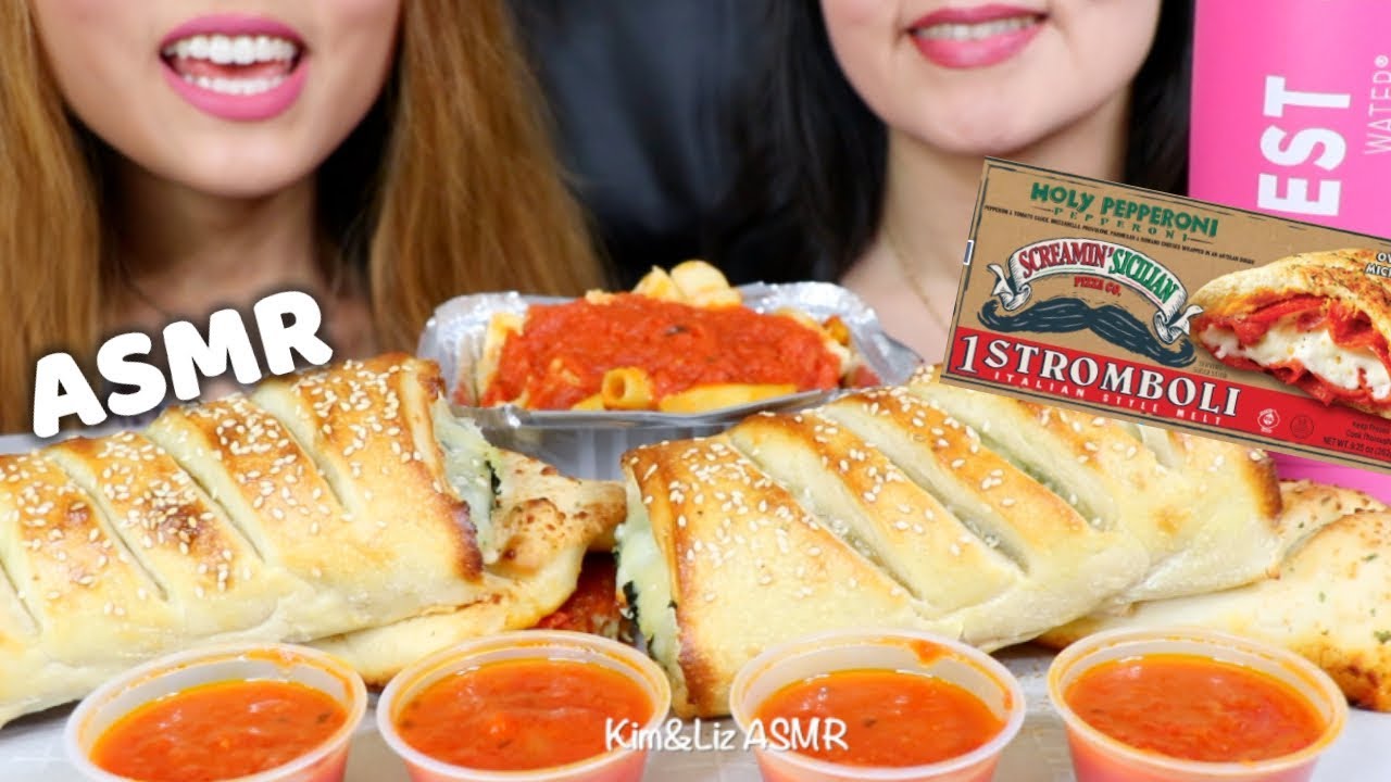 ASMR EATING SUPER CHEESY STROMBOLIS AND BAKED ZITI | Kim&Liz ASMR