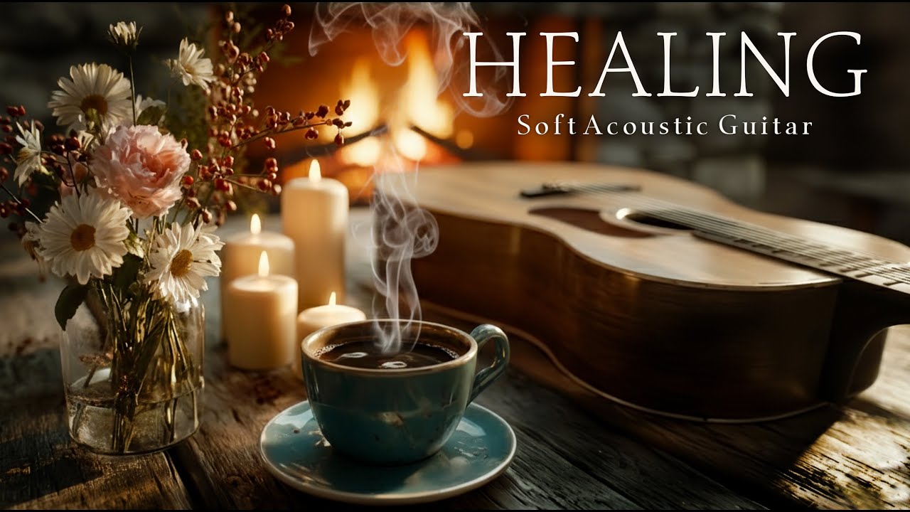 Relaxing Acoustic Guitar for Healing & Comfort | Cozy Fireplace (2 Hours)