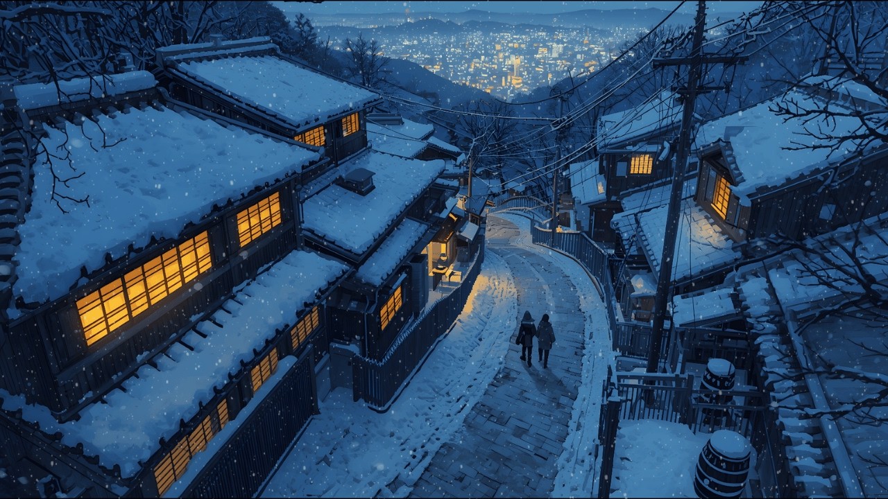 Snowy Night Lofi ❄️ | Cozy Japanese Village for Study & Sleep
