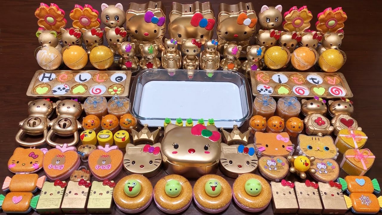 SERIES SPECIAL GOLD HELLO KITTY - Mixing Random Things Into Glossy Slime ! Satisfying Slime  #1119