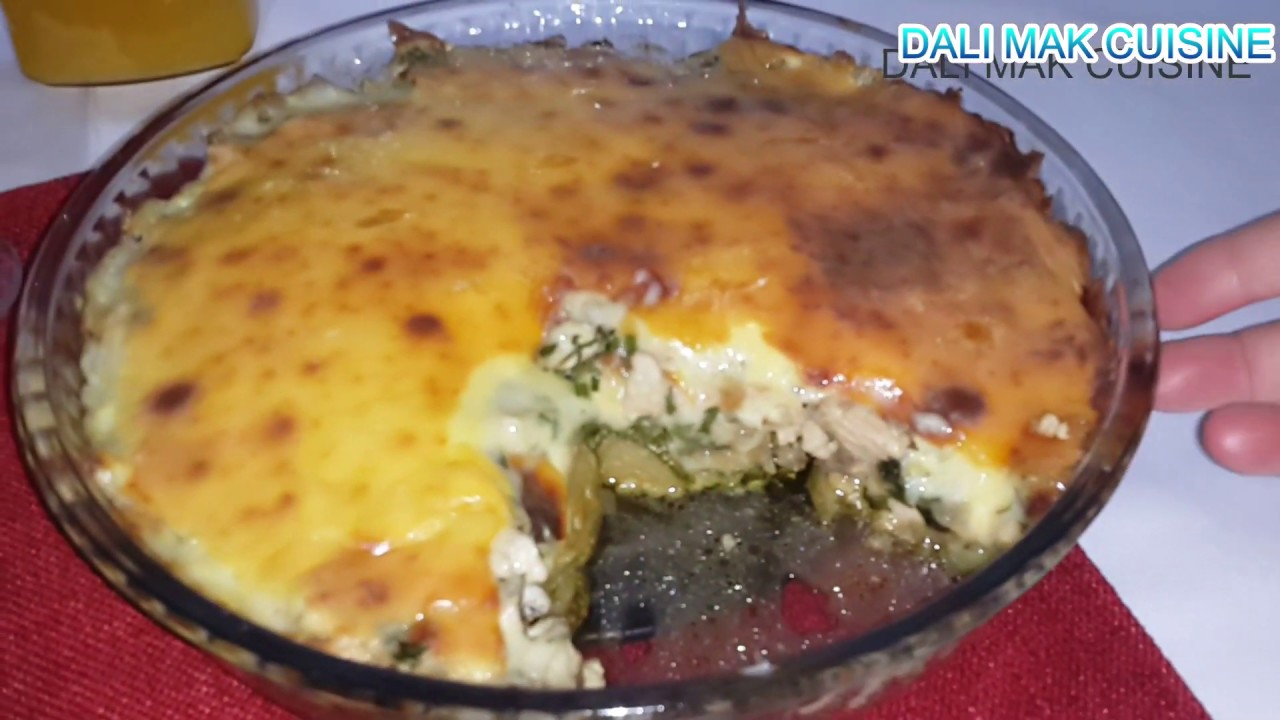 gratin de courgette au poulet   غراتان كورجات بالجاج  و كريمة الجبن  روعة