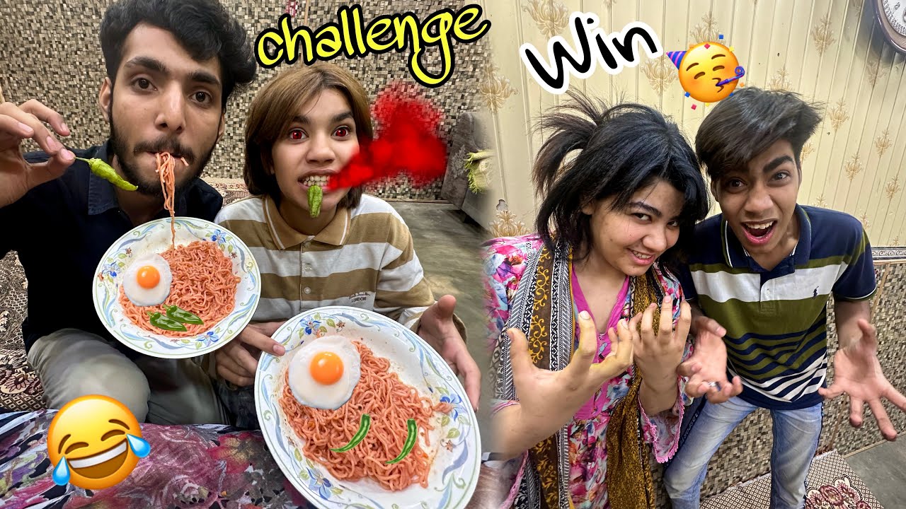￼No hands spicy noodles challenge 😱 big punishment Mili￼😭