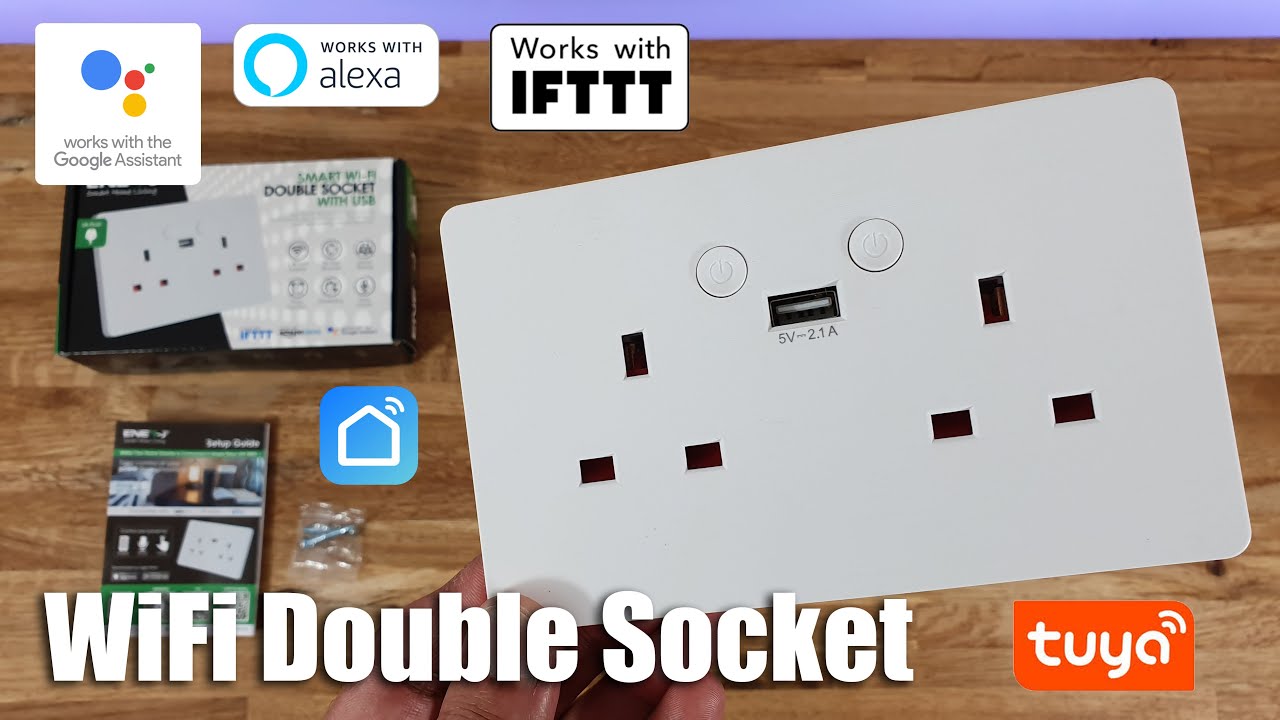 Smart WiFi Double Socket With USB by ENER-J Unboxing and Setup works with Alexa / Google