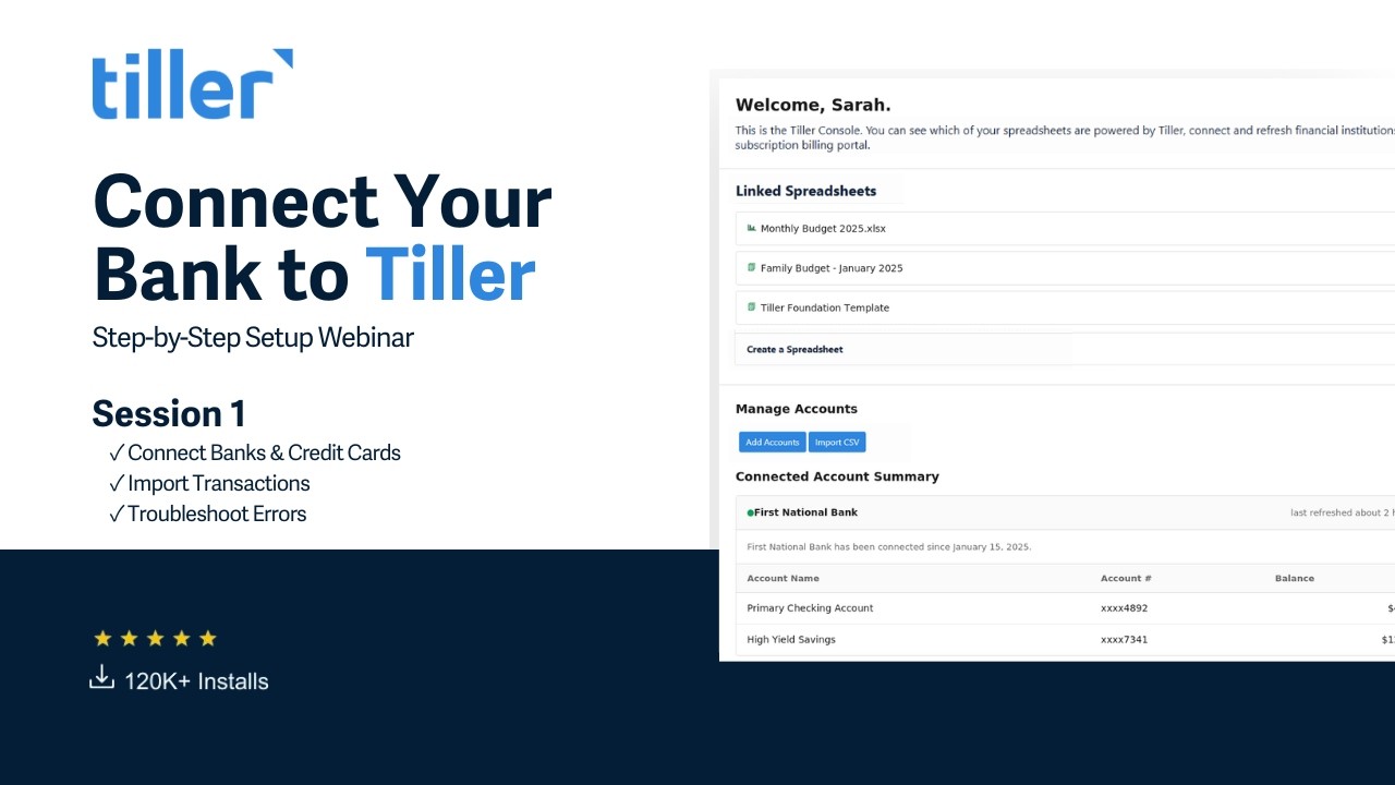 Getting Started With Tiller Session 1: Aggregators, Connecting Accounts & Importing CSVs