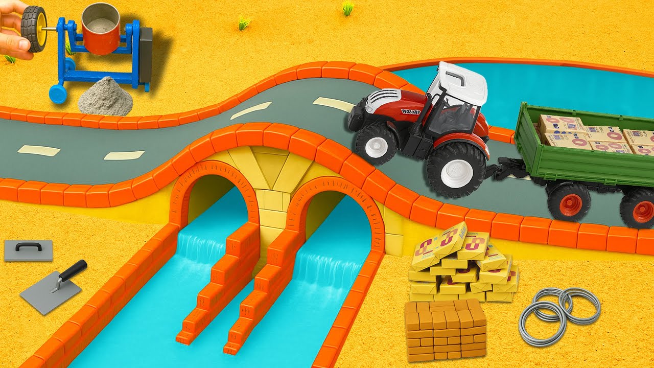 DIY Hulk Tractor Builds Curved Brick Bridge Over Water | Road Construction Project
