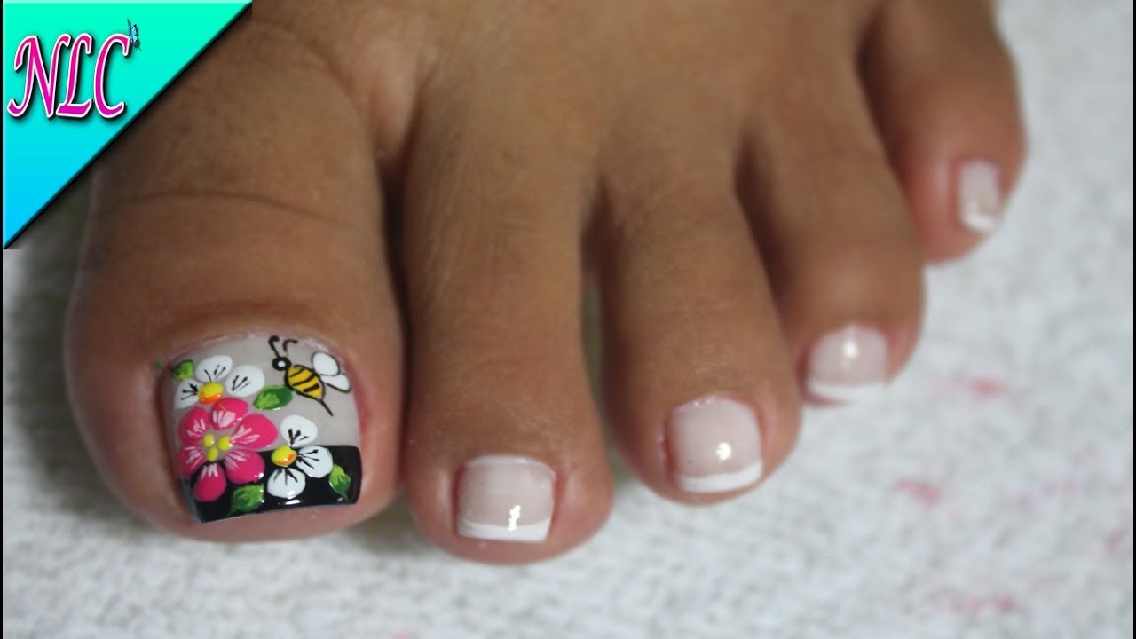 DECORACIÓN DE UÑAS PARA PIES FLORES Y ABEJITA♥ - FLOWERS NAIL ART - BEE NAIL ART - NLC