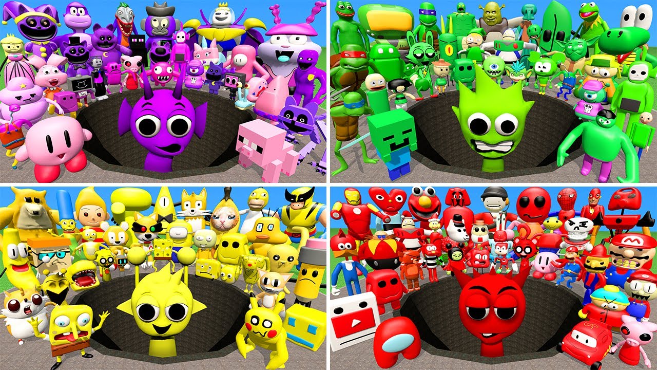 🕳️ WHICH COLOR IS STRONGER? SPRUNKI SONG VS 3D SANIC MEMES SPARTAN KICKING | BIG PIT in Garry's Mod!