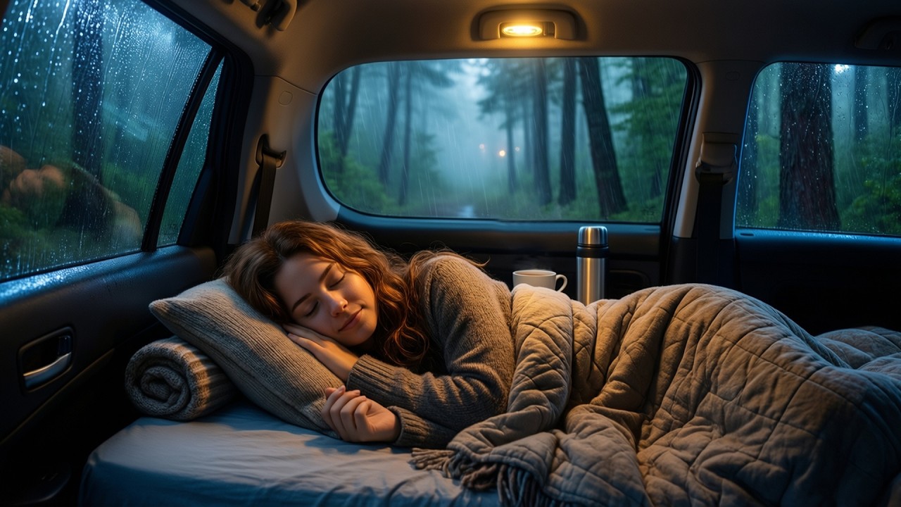 Pluie et orage en voiture 🌧️ Sons apaisants pour soulager l'insomnie et favoriser un sommeil