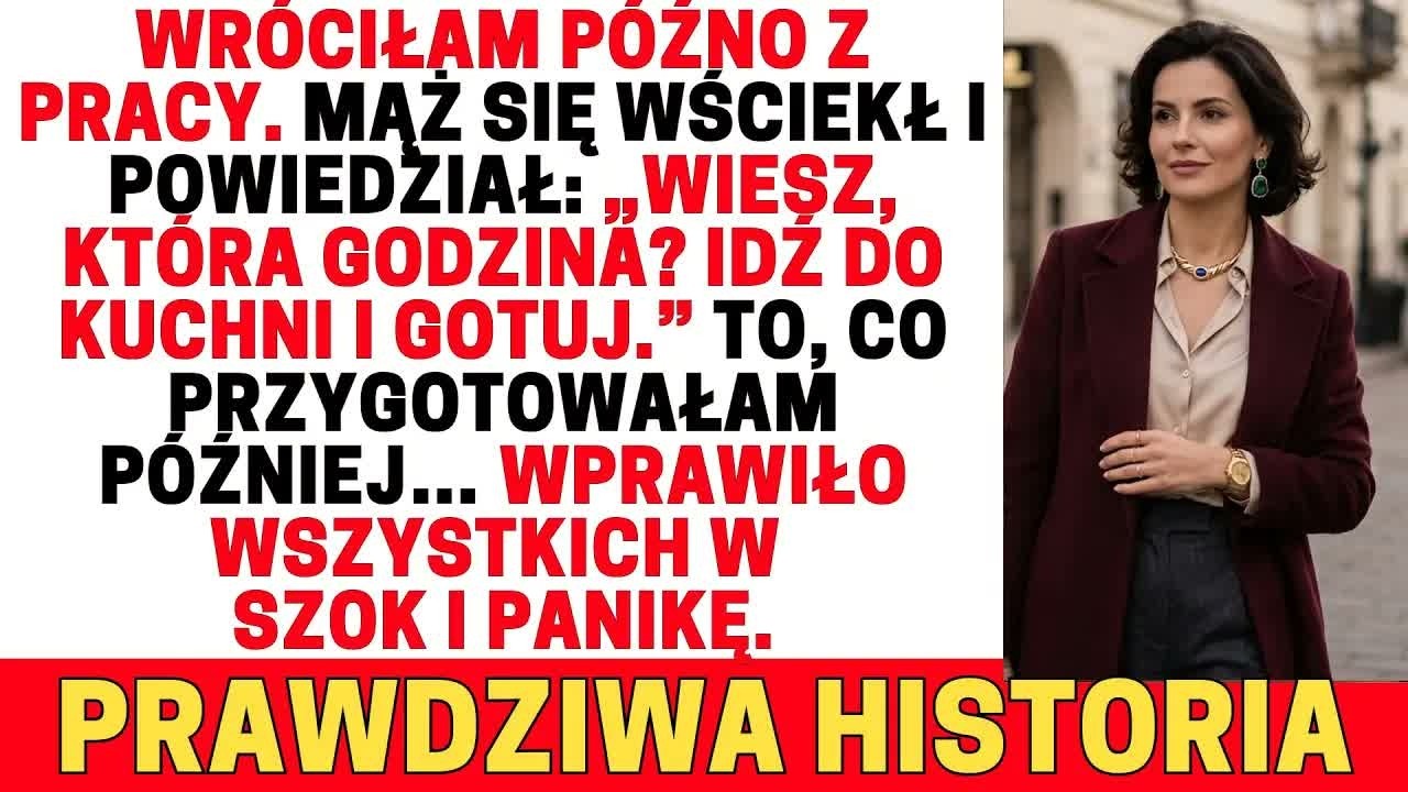 Wróciłam późno do domu  Mąż wybuchł： „Widzisz godzinę, idiotko？ Gotuj!” Co zrobiłam potem…