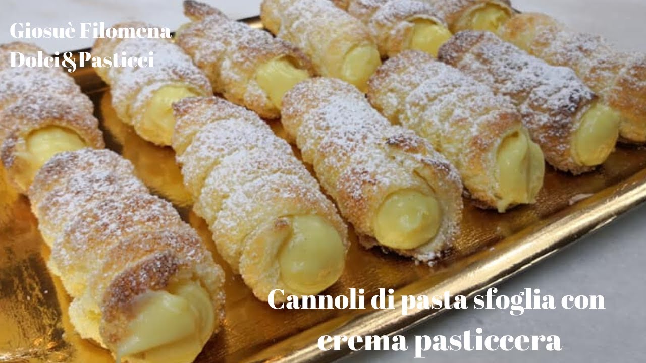 Cannoli di pasta sfoglia con crema pasticcera