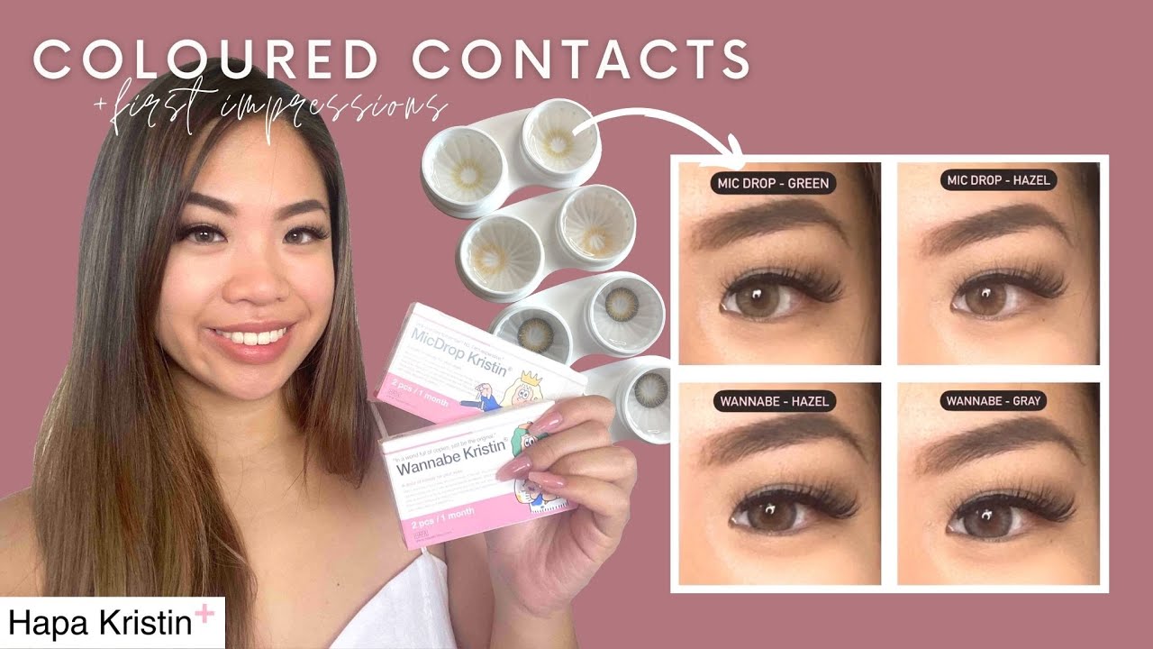 HAPA KRISTIN COLOURED CONTACT LENS REVIEW + TRY ON | MICDROP & WANNABE [GREEN, GREY, HAZEL]