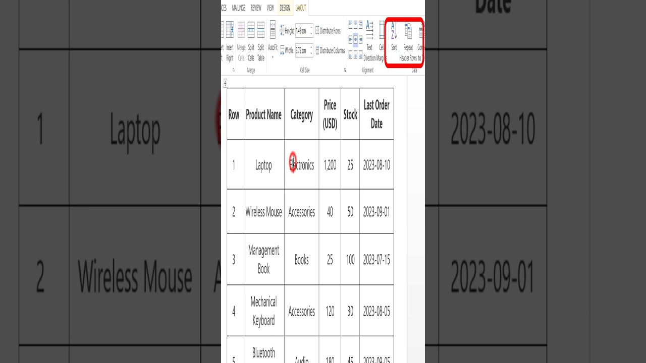 How To Repeat Row In Every Page #wordtricks #wordtips