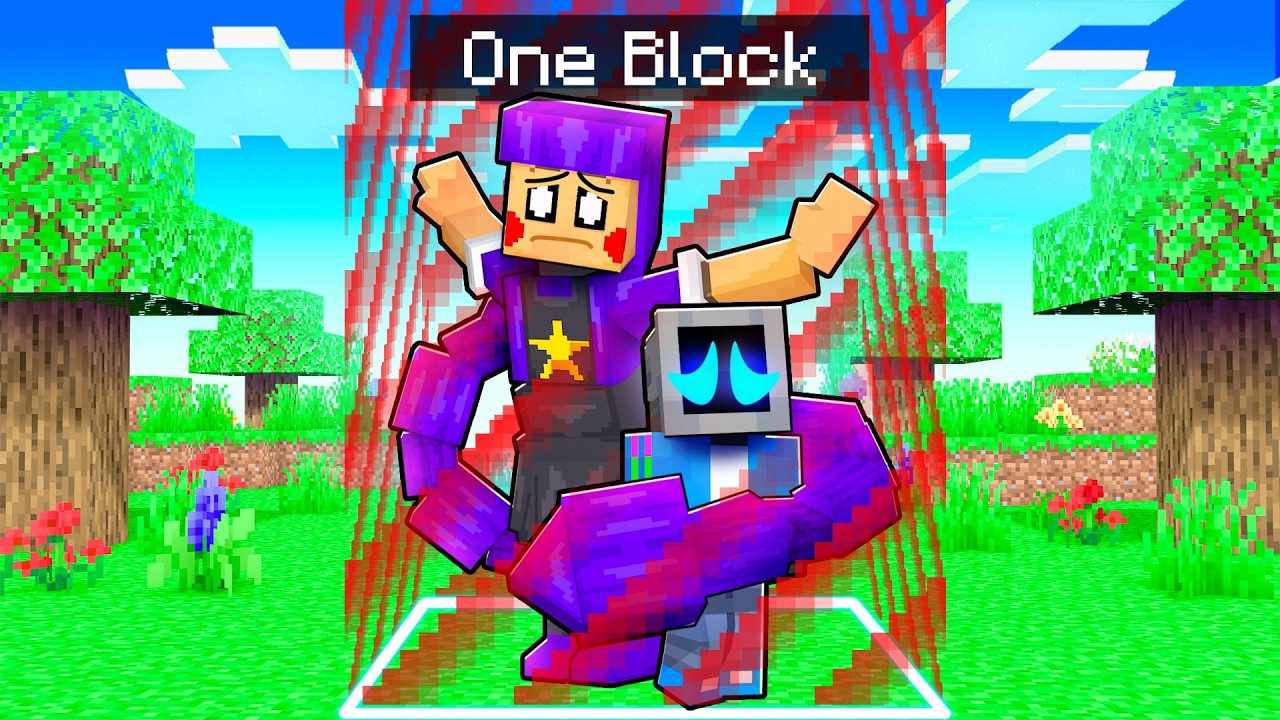 Locked on ONE BLOCK with LILY LOVEBRAIDS in Minecraft!