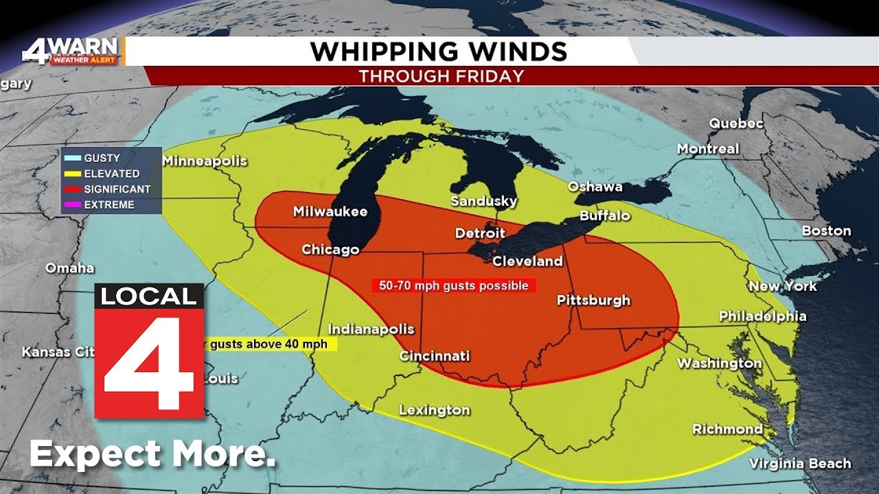 Сильные порывы ветра бушуют над Детройтом и его окрестностями: вот когда они утихают.