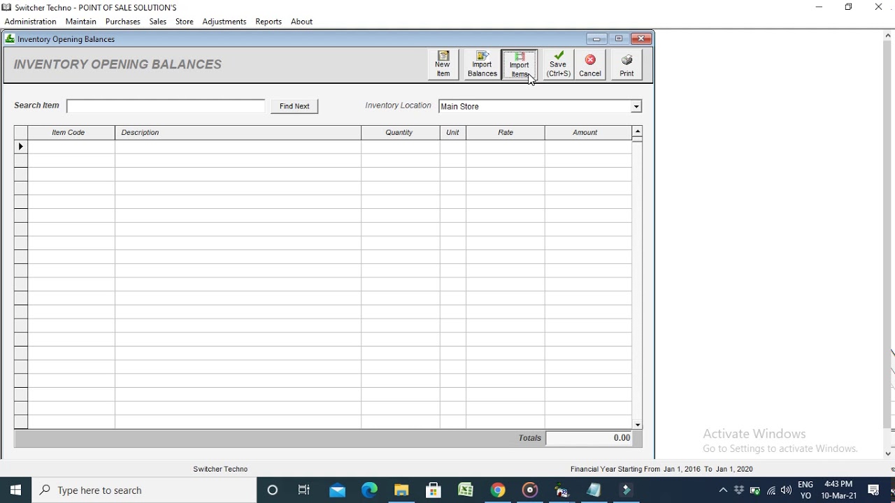 How to Add Inventory Opening Balance In Switcher Techno Software