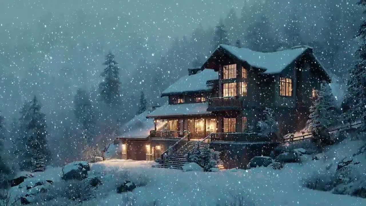 Quiet Snowfall at a Cozy Cabin – Calm Night Sounds for Relaxation
