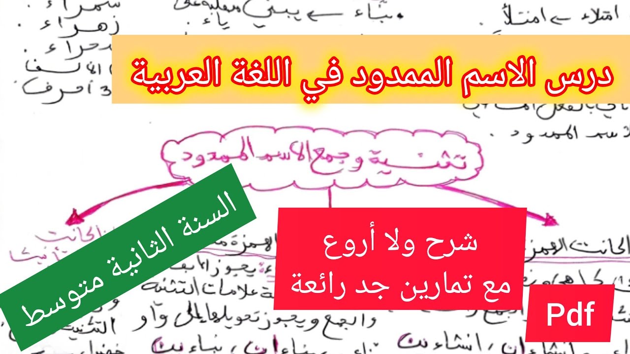 درس الاسم الممدود في اللغة العربية السنة الثانية متوسط