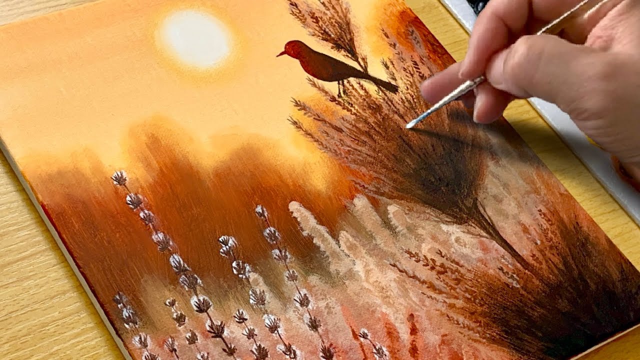 How to Draw a Sunset Scenery / Acrylic Painting for Beginners