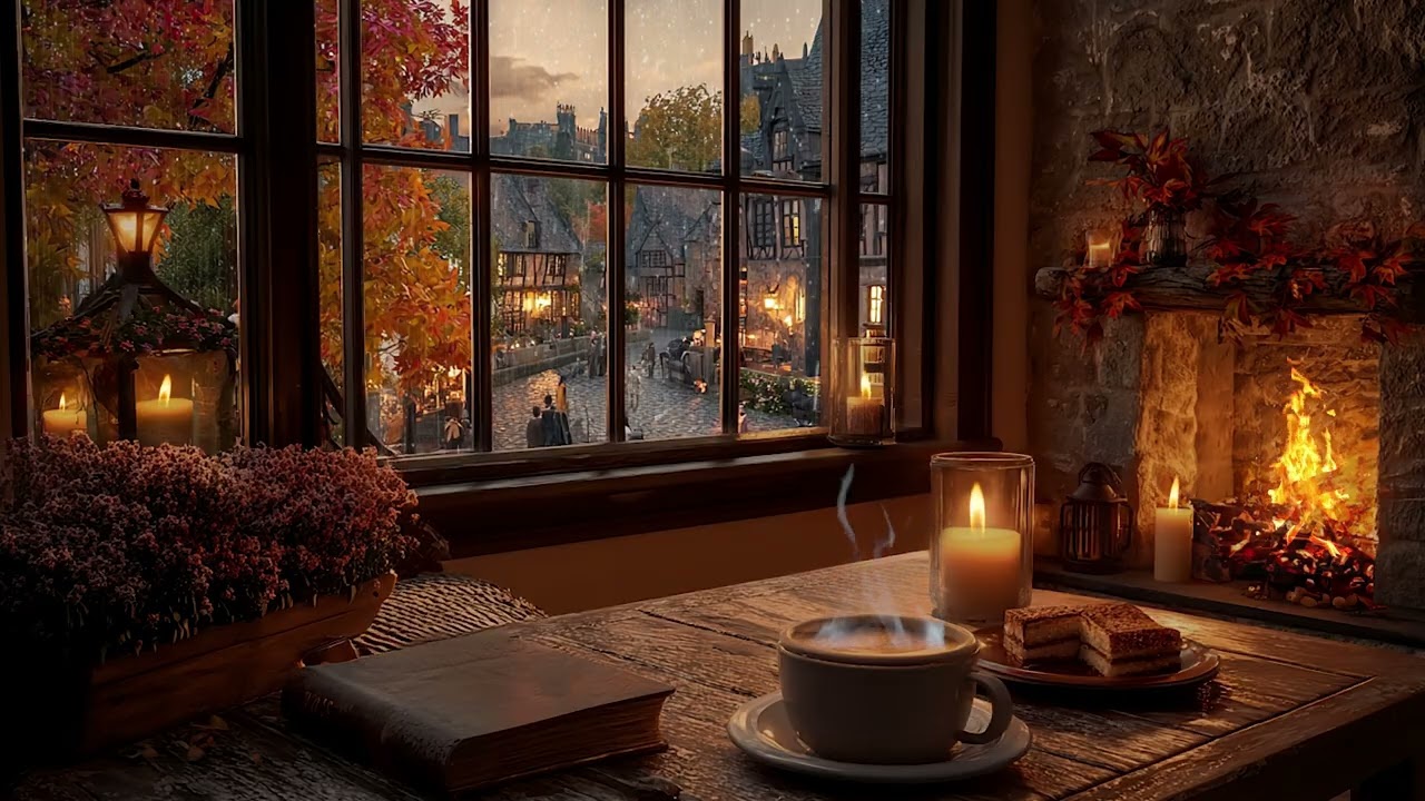 Snowy Streets, Warm Café Vibes ❄️ Cozy Fireplace Glow & Smooth Jazz for Relaxing and Unwinding