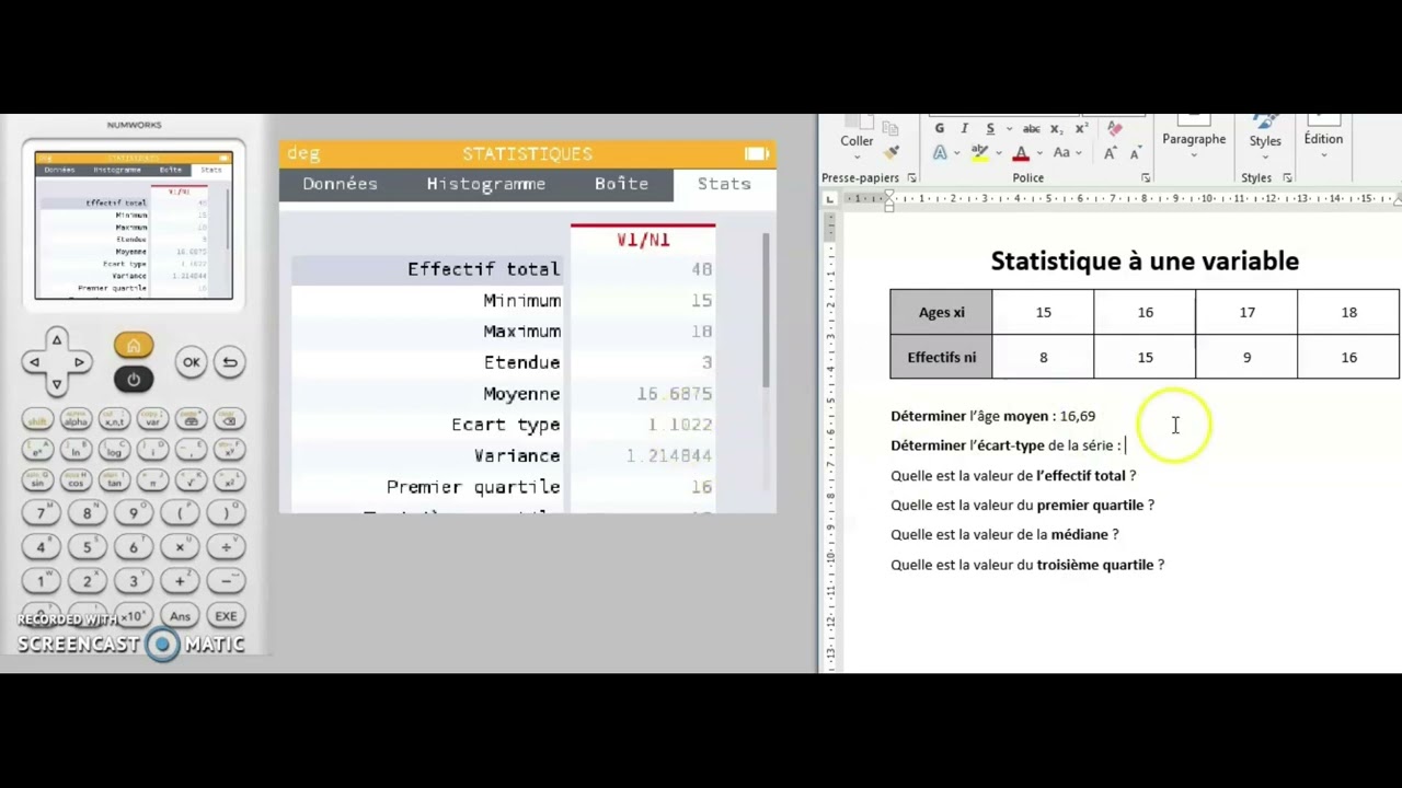 Tuto statistique à une variable avec Numworks