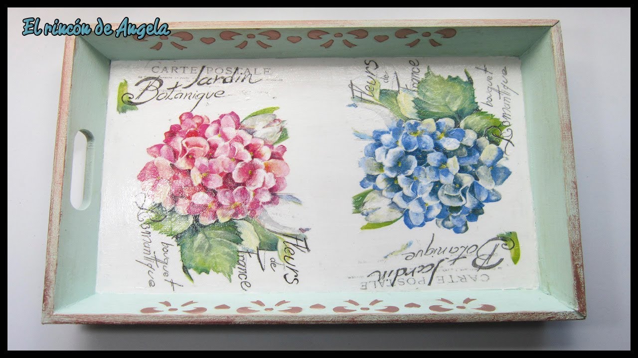 Decoupage y pintura chalk paint para decorar una bandeja de madera-Diy