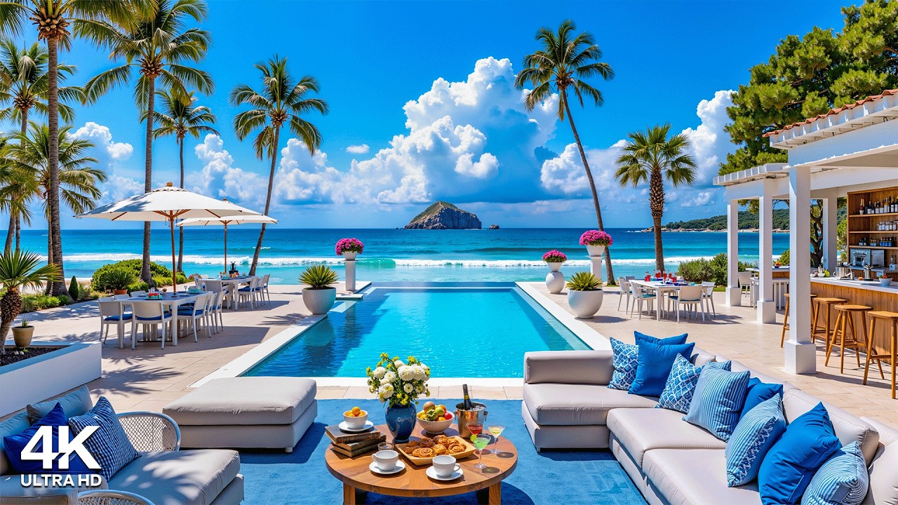 Summer Morning Jazz by the Sea ~ Sweet Bossa Nova Music with Sound of Ocean Waves to Uplift, Relax