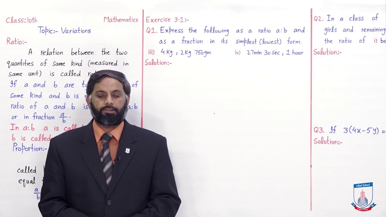 Class 10 - Mathematics - Chapter 3 - Lecture 1 - Exercise 3.1 Q1-5 - Allied Schools