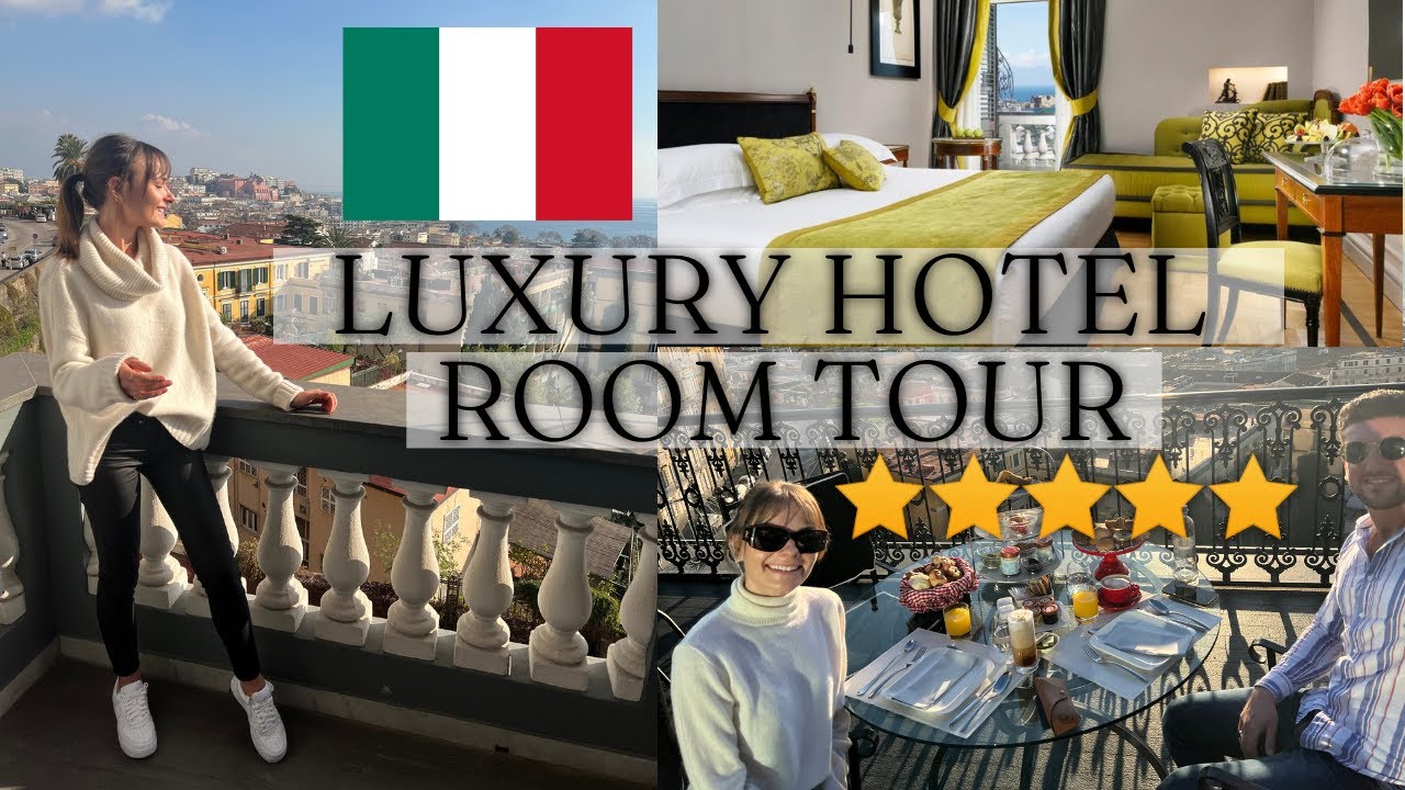 Luxury Hotel Room Tour in Naples Italy + 5 STAR Hotel Breakfast & Lunch; Grand Hotel Parkers Naples