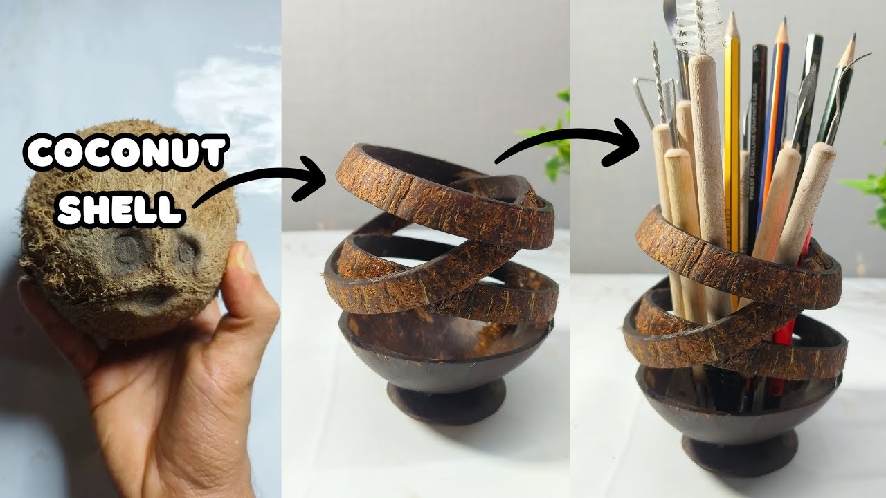 💡CREATE A Coconut Shell Pen Holder Stand!🥥 | coconut shell pen stand | coconut shell craft