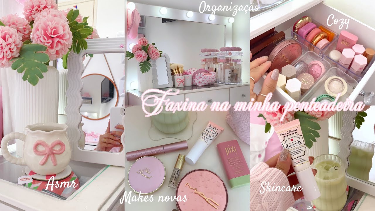 Faxina e tour pela minha penteadeira | skincare , makes novas , asmr , organização | VANITY TOUR