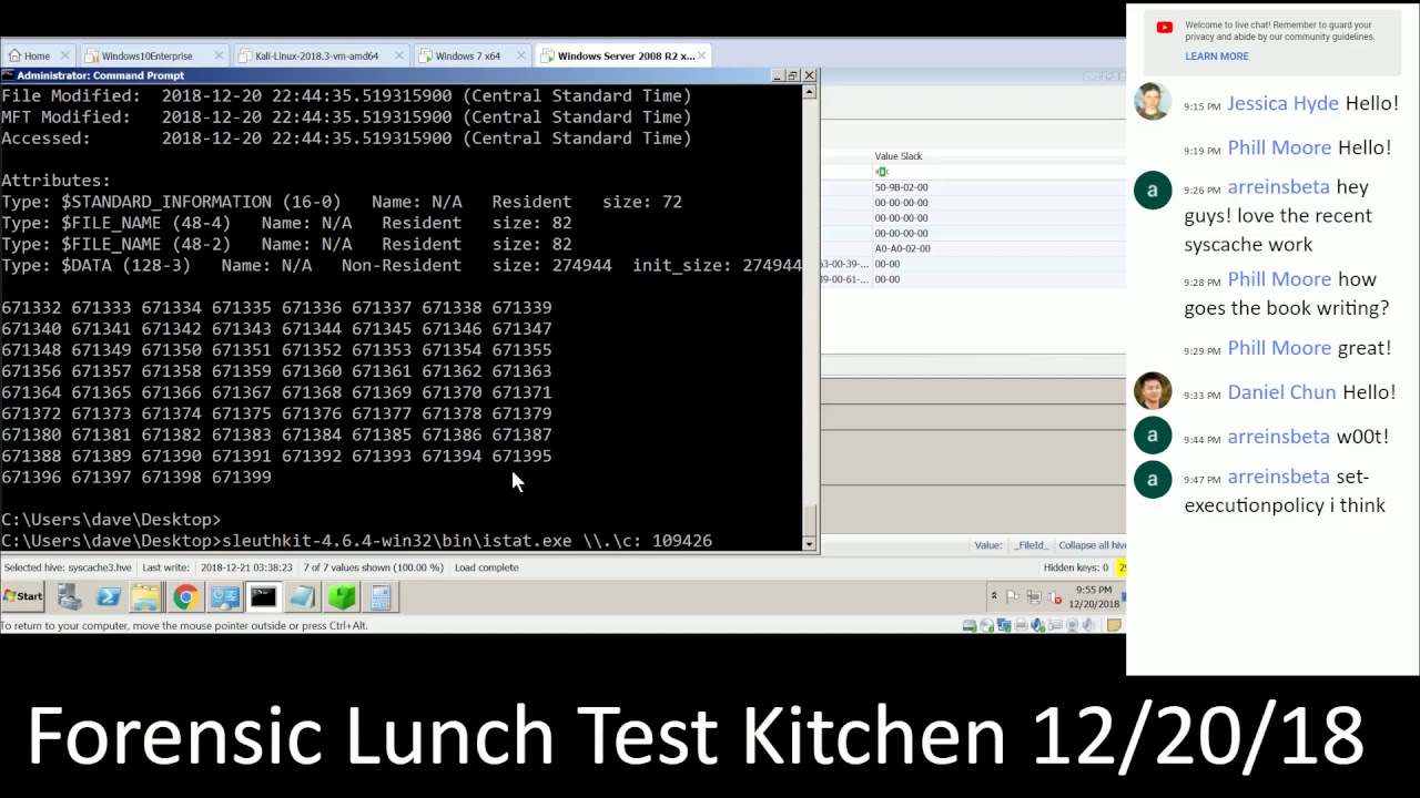 Forensic Lunch Test Kitchen 12/20/18 Syscache Server 2008 R2
