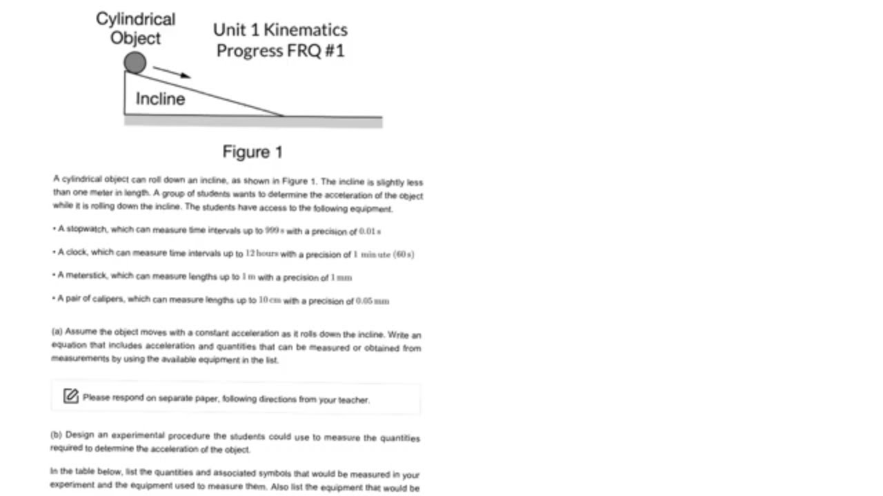 AP Physics 1 FRQ practice - Kinematics - Experimental Design