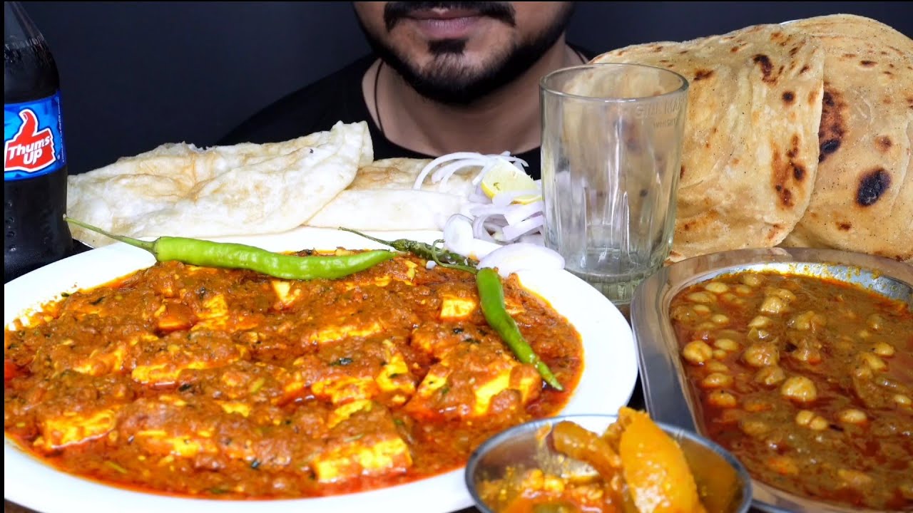 PANEER CHANGEZI CHOLE BHATURE LACCHA PARATHA EATING MUKBANG VIDEO 