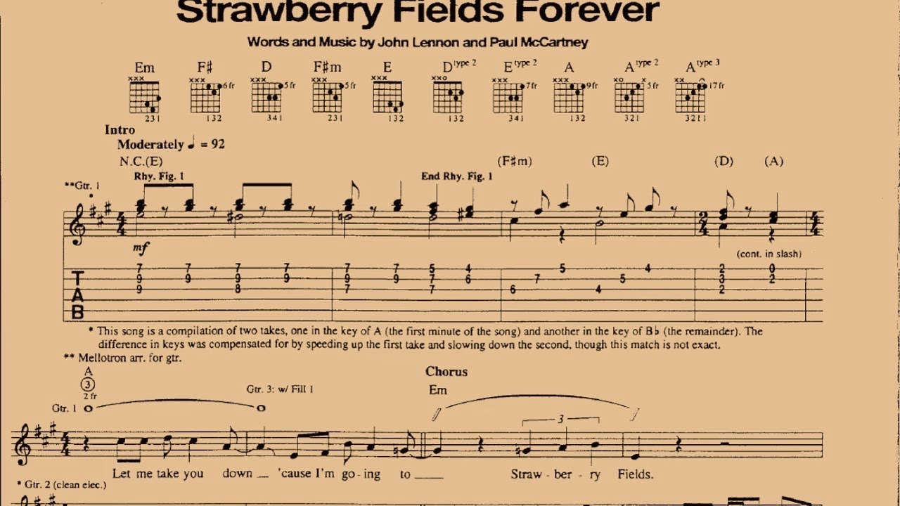 Strawberry Fields Forever - The Beatles | Guitar Lesson With Tab | Guitar Songbook