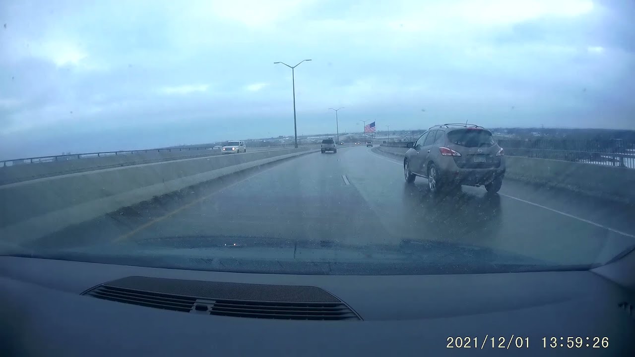 Dashcam of a ladder falling of truck on Bong Bridge in Duluth, mn/ Superior, WI